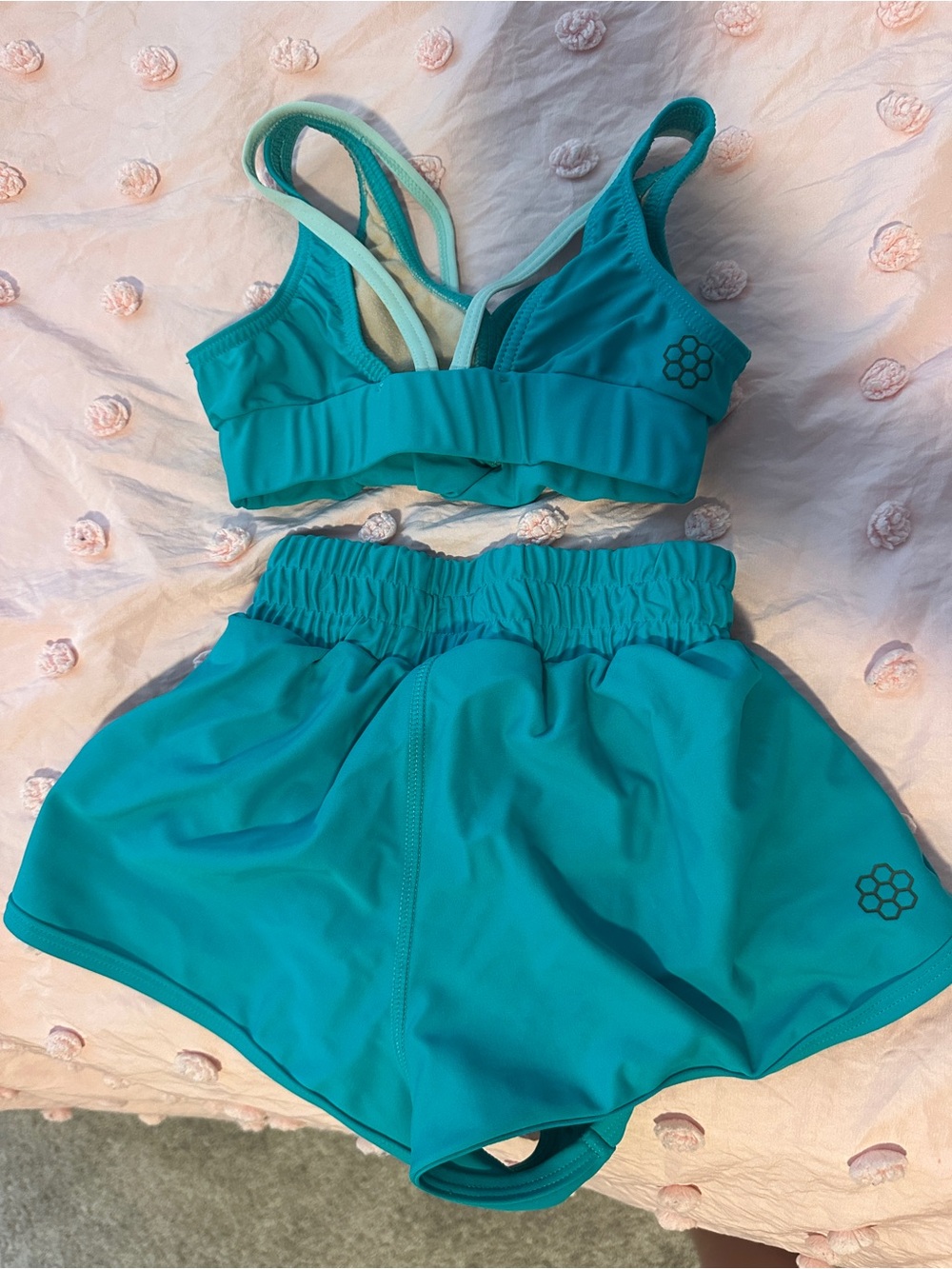 Honeycut Teal Active Sports Bra & High-Waist Shorts Set dance CM